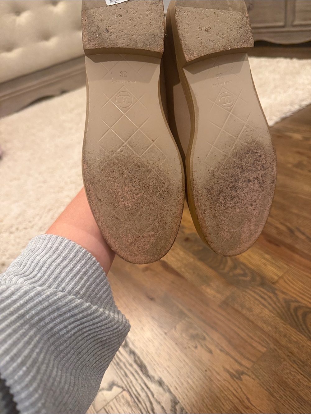 CHANEL Quilted Leather Loafers in Nude Beige with Gold CC Hardware - Picture 5 of 7